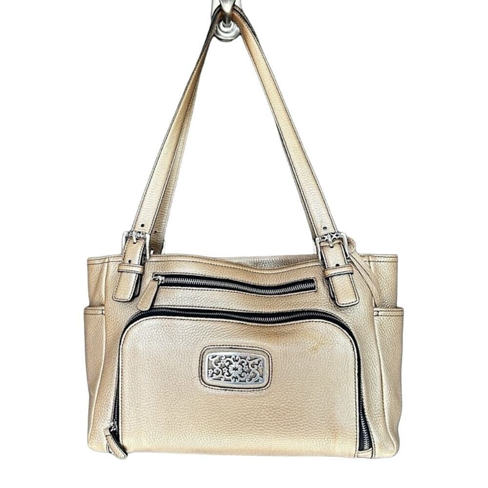 Brighton Vintage Bronze Leather Shoulder Bag Purse with Multicolor Lining